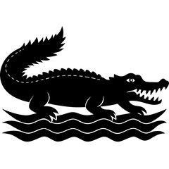 Fototapeta premium Crocodile lurking in water silhouette vector illustration 