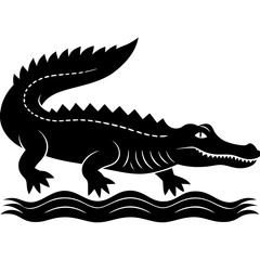 Crocodile lurking in water silhouette vector illustration 