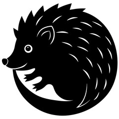Hedgehog curled in a ball silhouette vector illustration 