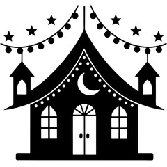 Obraz premium Home decorated with eid garland silhouette vector illustration