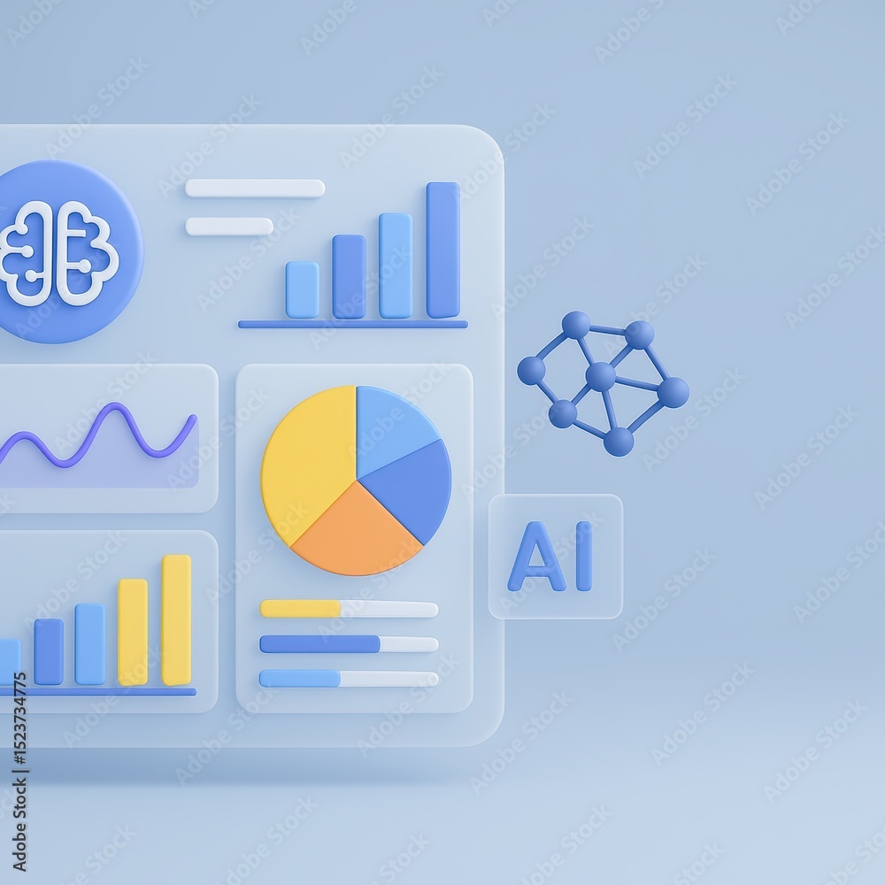 Poster illustration of ai technology with data visualization elements and graphical representations
