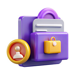 Obraz premium 3d render of a vibrant purple user profile interface element, featuring a document and briefcase, isolated on transparent background