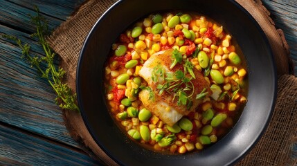 Equatorial Guinea dish Succotash Corn and lima bean stew with fish or meat hearty and simple