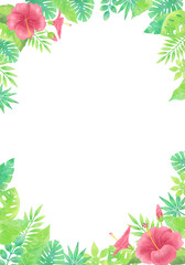 Fototapeta premium Watercolor Hibiscus Frame – Vertical Tropical Border