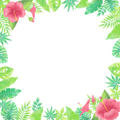 Square Hibiscus Frame – Watercolor Clipart with Transparent Background