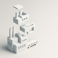 Abstract representation of a modern factory with modular design elements and minimalistic style