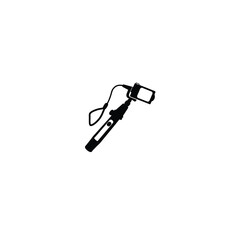 Flat silhouette of a portable retinal camera with an ergonomic handle on white background