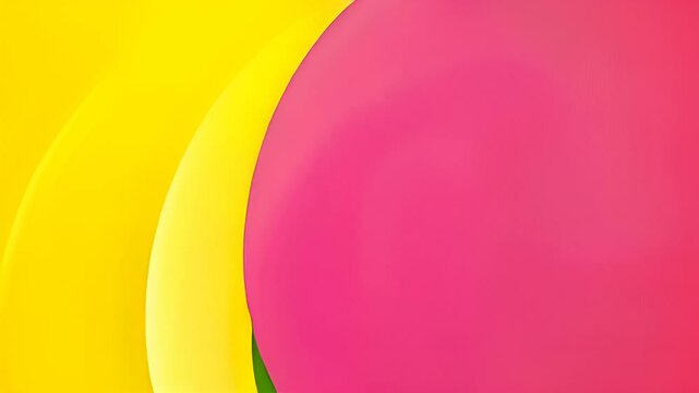 A vibrant abstract artpiece featuring overlapping and intertwining circles and ovals in bold shades of yellow, green, and pink.