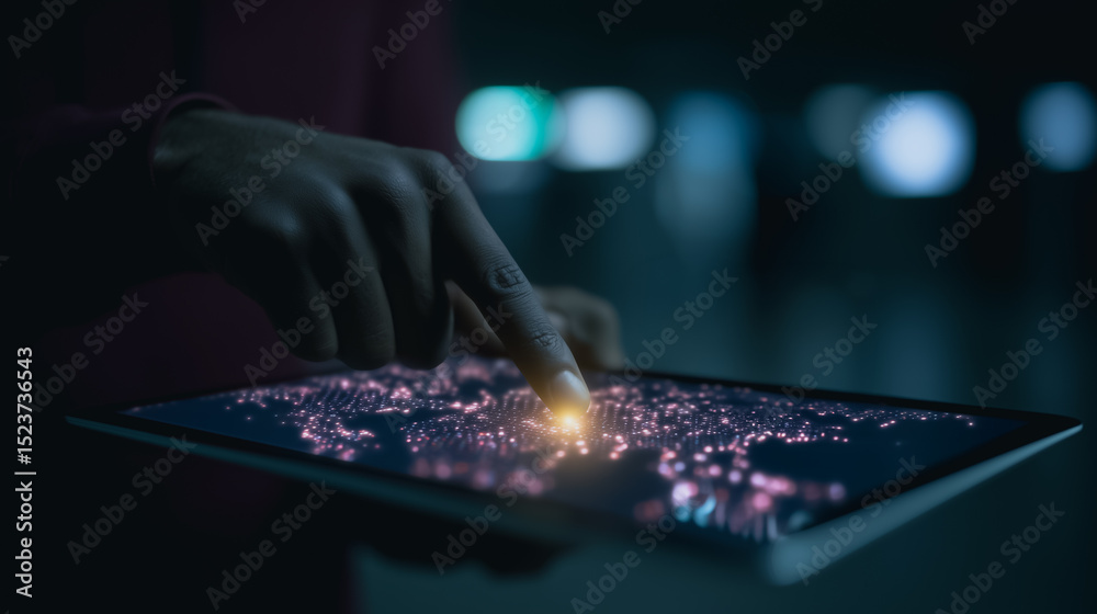 Poster exploring data and connectivity: a focused capture of an individual exploring data using a modern ta