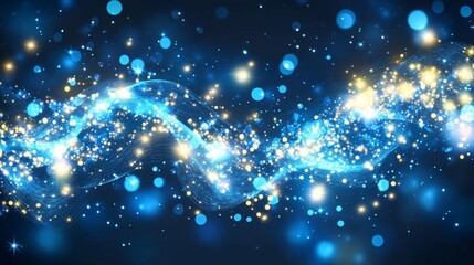 An abstract background with grain noise texture serves as the setting for abstract blurry blue waves that have bright spots on a dark background