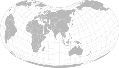 World vector map with country boundaries and graticules (Asia and Oceania centered view, Hill projection, PPT-compatible & fully editable) © Terry