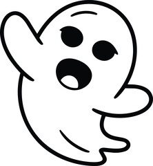 Surprised Ghost Line Art – Scary Halloween Cartoon Spirit Vector
