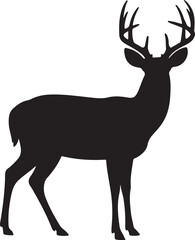 Obraz premium Mountain Deer Silhouette Clipart – Rustic Wildlife Vector ArtMajestic Deer Silhouette – Mountain and Forest Scene DesignWild Mountain Deer SVG Bundle – Cricut Cut Files for OutdoorsDeer with Ant