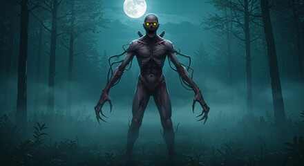 Fototapeta premium Nightmarish Creature in Dark Forest Digital Painting