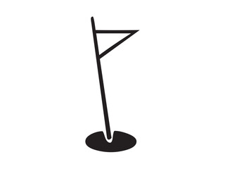 Vector isolated golf hole with flag simple symbol colorless black and white outline silhouette shadow shape stencil solid black