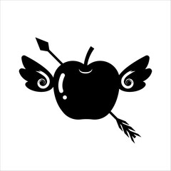 Flying apple and a arrow. Pictogram. Iconic illustration.