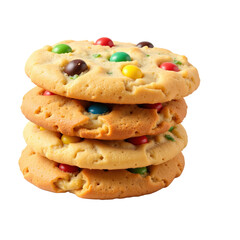 Delicious stacked cookies with colorful candy pieces, perfect dessert, mouthwatering treat.