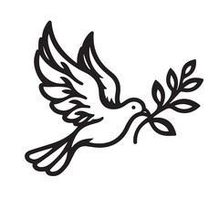 Obraz premium Line art of dove carrying an olive branch vector
