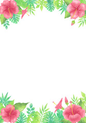 Watercolor Hibiscus Frame – Vertical Top and Bottom Floral Design