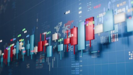Financial Stock Market Volatility 3D Animation, Trading and Investment Visualization, seamless loop - Powered by Adobe