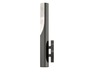 Siena Alabaster Sconce , blackened brass with alabaster , Elegant Lighting Fixture Against white bachground .