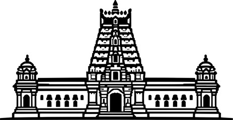 Minimal South Indian Sarangapani Temple outline in Kumbakonam clean lineart vector illustration
