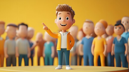 engaging 3D campaign visual character pointing to audience