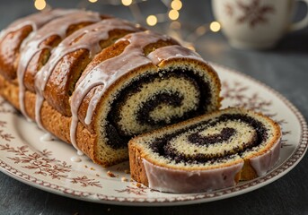 Makowiec sliced poppy seed roll with glossy glaze