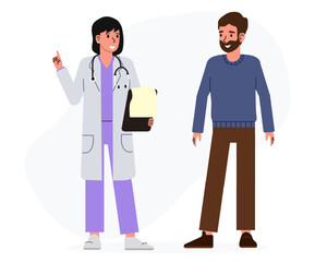 Healthcare professional discussing patient details with a man in a casual setting
