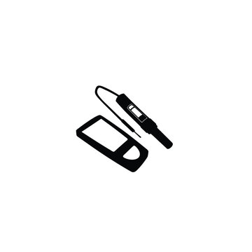 Minimalist silhouette of a home cholesterol test kit with a small reader on white background