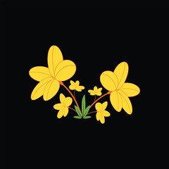 'Simple Cartoon Yellow Flowers Black Background'