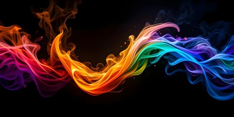 colorful fire flames wave background in LGBT colors pride month wide wallpaper with black backdrop
