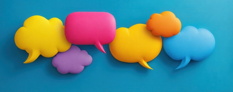 Colorful Speech Bubbles Floating on Blue Background for Communication