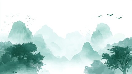 Grassy meadows and distant mountains serve as a scenic setting for rolling hills and soaring birds