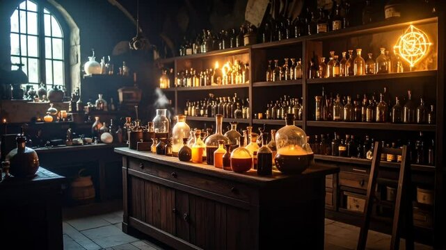 Dark Glowing Alchemist Laboratory Interior