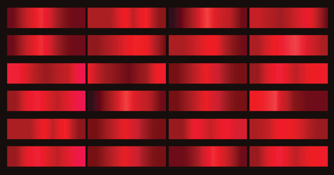 Vector collection of red metallic gradients, chrome christmas gradient set, red gradients metallic gradients set.eps8