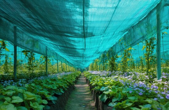 Plants growing under shading net agriculture concept