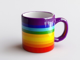 pride month concept. Colorful striped mug against a plain background.
