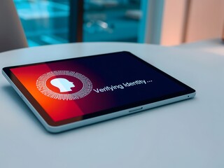 Identity verification request on screen with digital interface background  
