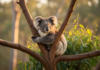 Obraz premium a koala is climbing a tree 