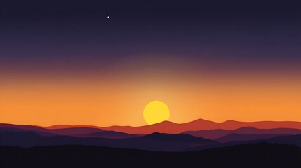 Obraz premium Sunset over distant mountain ranges vista