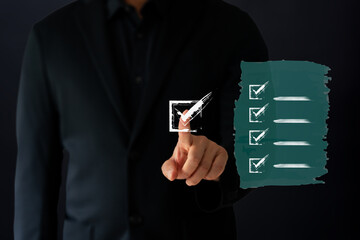 A Business are selecting check mark which floating and drawing by paint brush