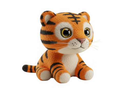 Cute tiger cub cartoon character sitting isolated on transparent background