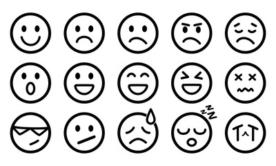 Fototapeta premium Emojis faces icon in hand drawn style. Doodle emoticons vector illustration on isolated background.