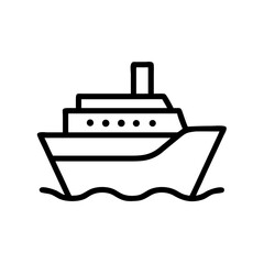Obraz premium Cruise ship outline icon. Black illustration, vector. Modern minimal flat design, white background.
