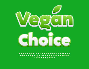 Vector Healthy template Vegan Option. Decorative White and Green Font. Fashion Alphabet Letters and Numbers set.