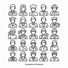 Profession and Occupation Line Icons Set