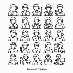 Modern Professions and Job Roles Line Icon Set