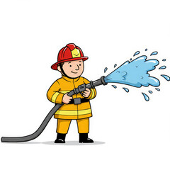 Cartoon firefighter spraying water
