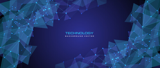 Abstract technology blue triangle low polygon mesh connect network geometric design modern futuristic background vector